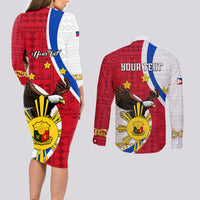personalized-philippines-couples-matching-long-sleeve-bodycon-dress-and-long-sleeve-button-shirts-the-eight-rayed-sun-bald-eagle-polynesian-pattern