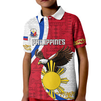 Personalized Philippines Kid Polo Shirt The Eight-Rayed Sun Bald Eagle Polynesian Pattern LT05 Kid Red - Polynesian Pride
