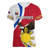 personalized-philippines-women-v-neck-t-shirt-the-eight-rayed-sun-bald-eagle-polynesian-pattern