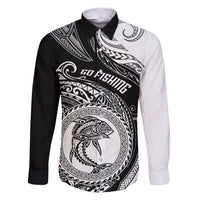 Personalized Go Fishing Family Matching Puletasi Dress and Hawaiian Shirt Polynesian Pattern LT05 Dad's Shirt - Long Sleeve Black - Polynesian Pride