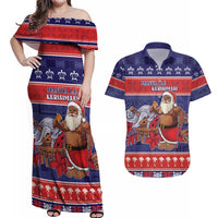 Samoa Christmas Couples Matching Off Shoulder Maxi Dress and Hawaiian Shirt Samoan Santa Claus Manuia Le Kerisimasi