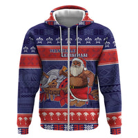 Samoa Christmas Hoodie Samoan Santa Claus Manuia Le Kerisimasi LT05 Zip Hoodie Blue - Polynesian Pride