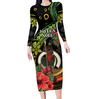 Love Vanuatu Christmas Long Sleeve Bodycon Dress God Yumi Polynesian Tribal Pattern LT05 Long Dress Black - Polynesian Pride