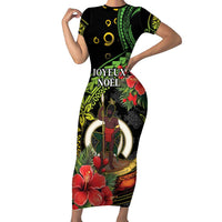 Love Vanuatu Christmas Short Sleeve Bodycon Dress God Yumi Polynesian Tribal Pattern LT05 Long Dress Black - Polynesian Pride