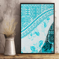 Hawaiian Tapa Canvas Wall Art Traditional Vintage Pattern Aqua LT05 - Polynesian Pride