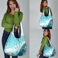 Hawaiian Tapa Grocery Bag Traditional Vintage Pattern Aqua