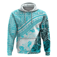Hawaiian Tapa Hoodie Traditional Vintage Pattern Aqua LT05 Aqua - Polynesian Pride