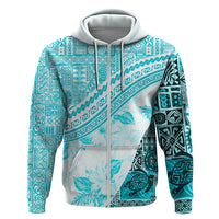 Hawaiian Tapa Hoodie Traditional Vintage Pattern Aqua LT05 - Polynesian Pride