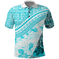 Hawaiian Tapa Polo Shirt Traditional Vintage Pattern Aqua LT05 Aqua - Polynesian Pride