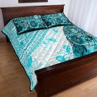 Hawaiian Tapa Quilt Bed Set Traditional Vintage Pattern Aqua LT05 - Polynesian Pride