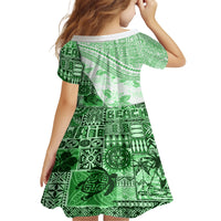 Hawaiian Tapa Kid Short Sleeve Dress Traditional Vintage Pattern Green LT05 - Polynesian Pride
