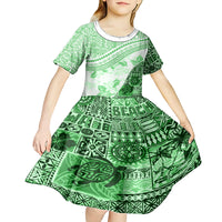 Hawaiian Tapa Kid Short Sleeve Dress Traditional Vintage Pattern Green LT05 - Polynesian Pride