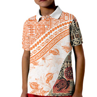 Hawaiian Tapa Kid Polo Shirt Traditional Vintage Pattern Orange LT05 Kid Orange - Polynesian Pride
