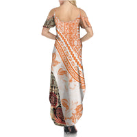 Hawaiian Tapa Summer Maxi Dress Traditional Vintage Pattern Orange LT05 - Polynesian Pride