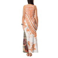 Hawaiian Tapa Tank Maxi Dress Traditional Vintage Pattern Orange LT05 - Polynesian Pride