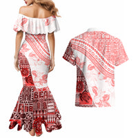 Hawaiian Tapa Couples Matching Mermaid Dress and Hawaiian Shirt Traditional Vintage Pattern Red LT05 - Polynesian Pride
