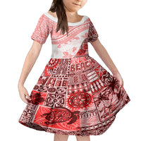 Hawaiian Tapa Family Matching Off Shoulder Short Dress and Hawaiian Shirt Traditional Vintage Pattern Red LT05 Daughter's Dress Red - Polynesian Pride
