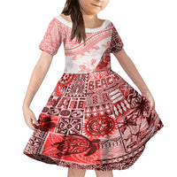 Hawaiian Tapa Family Matching Short Sleeve Bodycon Dress and Hawaiian Shirt Traditional Vintage Pattern Red LT05 Daughter's Dress Red - Polynesian Pride