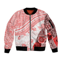 Hawaiian Tapa Sleeve Zip Bomber Jacket Traditional Vintage Pattern Red LT05 Unisex Red - Polynesian Pride