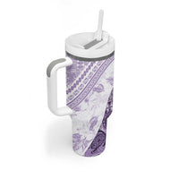 Hawaiian Tapa Tumbler With Handle Traditional Vintage Pattern Violet