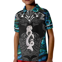 New Zealand Aotearoa Kid Polo Shirt Maori Taniwha Paua Shell LT05 Kid Black - Polynesian Pride