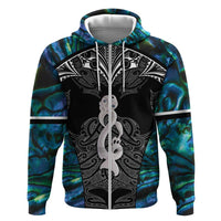 New Zealand Aotearoa Zip Hoodie Maori Taniwha Paua Shell LT05 Zip Hoodie Black - Polynesian Pride