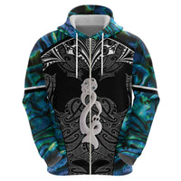 New Zealand Aotearoa Zip Hoodie Maori Taniwha Paua Shell LT05 - Polynesian Pride