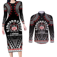 Personalised Samoa Black Saturday Couples Matching Long Sleeve Bodycon Dress and Long Sleeve Button Shirt Samoa For Samoans LT05 Black - Polynesian Pride