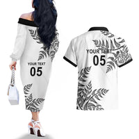 Custom New Zealand Football Couples Matching Off The Shoulder Long Sleeve Dress and Hawaiian Shirt Aotearoa Pride LT05 - Polynesian Pride