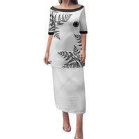 Custom New Zealand Football Family Matching Puletasi and Hawaiian Shirt Aotearoa Pride LT05 Mom's Dress White - Polynesian Pride
