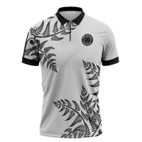 Custom New Zealand Football Zipper Polo Shirt Aotearoa Pride LT05 White - Polynesian Pride