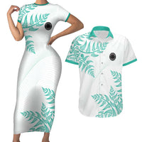 Custom New Zealand Football Couples Matching Short Sleeve Bodycon Dress and Hawaiian Shirt Aotearoa Pride Aqua Version LT05 Aqua - Polynesian Pride