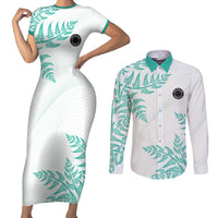 Custom New Zealand Football Couples Matching Short Sleeve Bodycon Dress and Long Sleeve Button Shirt Aotearoa Pride Aqua Version - Polynesian Pride