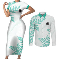 Custom New Zealand Football Couples Matching Short Sleeve Bodycon Dress and Long Sleeve Button Shirt Aotearoa Pride Aqua Version - Polynesian Pride