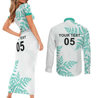 Custom New Zealand Football Couples Matching Short Sleeve Bodycon Dress and Long Sleeve Button Shirt Aotearoa Pride Aqua Version - Polynesian Pride