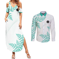 Custom New Zealand Football Couples Matching Summer Maxi Dress and Long Sleeve Button Shirt Aotearoa Pride Aqua Version - Polynesian Pride