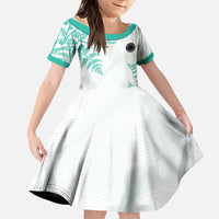 Custom New Zealand Football Family Matching Long Sleeve Bodycon Dress and Hawaiian Shirt Aotearoa Pride Aqua Version LT05 Daughter's Dress Aqua - Polynesian Pride