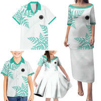Custom New Zealand Football Family Matching Puletasi and Hawaiian Shirt Aotearoa Pride Aqua Version - Polynesian Pride