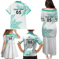 Custom New Zealand Football Family Matching Puletasi and Hawaiian Shirt Aotearoa Pride Aqua Version - Polynesian Pride