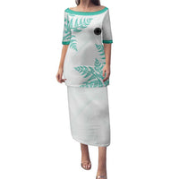 Custom New Zealand Football Family Matching Puletasi and Hawaiian Shirt Aotearoa Pride Aqua Version LT05 Mom's Dress Aqua - Polynesian Pride