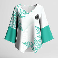Custom New Zealand Football Kimono Sleeve Blouse Aotearoa Pride Aqua Version - Polynesian Pride