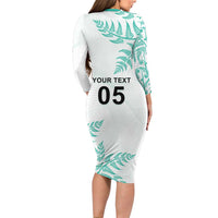 Custom New Zealand Football Long Sleeve Bodycon Dress Aotearoa Pride Aqua Version - Polynesian Pride