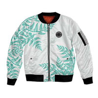 Custom New Zealand Football Sleeve Zip Bomber Jacket Aotearoa Pride Aqua Version - Polynesian Pride