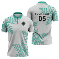 Custom New Zealand Football Zipper Polo Shirt Aotearoa Pride Aqua Version - Polynesian Pride