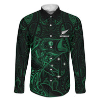 Custom New Zealand Fishing Family Matching Off The Shoulder Long Sleeve Dress and Hawaiian Shirt Maori Tribal Pattern LT05 Dad's Shirt - Long Sleeve Black - Polynesian Pride