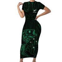 Custom New Zealand Fishing Family Matching Short Sleeve Bodycon Dress and Hawaiian Shirt Maori Tribal Pattern - Polynesian Pride
