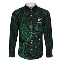 Custom New Zealand Fishing Family Matching Tank Maxi Dress and Hawaiian Shirt Maori Tribal Pattern LT05 Dad's Shirt - Long Sleeve Black - Polynesian Pride