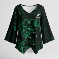 Custom New Zealand Fishing Kimono Sleeve Blouse Maori Tribal Pattern - Polynesian Pride