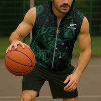 Custom New Zealand Fishing Sleeveless Zip Hoodie Maori Tribal Pattern - Polynesian Pride