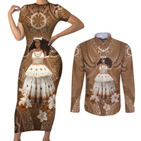 Bula Fiji Women's Day Couples Matching Short Sleeve Bodycon Dress and Long Sleeve Button Shirt With Fijian Tapa Pattern LT05 Brown - Polynesian Pride